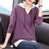 Female Fashion Casual Solid Color Spliced Hooded T-shirt Autumn Commute Simplicity Fake Two Pieces Tops Women's Clothing A794