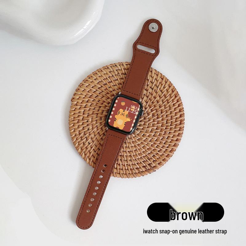 Compatible Leather Watch Band for Apple iWatch S10/8/9SE, Huawei GT, Xiaomi 89 Pro, and Redmi 45 - Top Layer with Studded Buckle