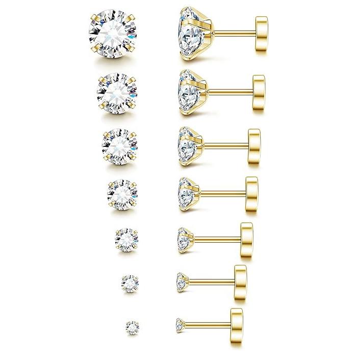 Kolip Hypoallergenic Stud Earrings for Women Men, Cubic Zirconia Surgical Steel Earrings Set