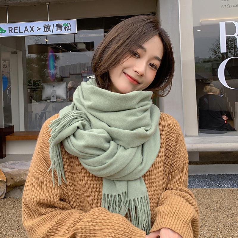 

Solid Color Wool Scarf for Women Autumn and Winter Tassel Air Conditioned Room Shawl Green Red Winter Men s Cashmere Scarf 200*70CM