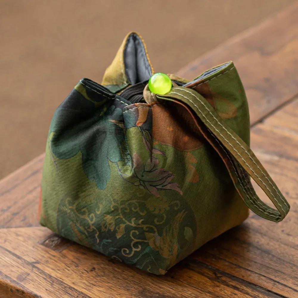 

Lucky Bag Chinese Style Tea Cup Storage Bag Retro Square Teapot Cloth Pouch Interwoven Portable Silk Brocade Handbag Gift