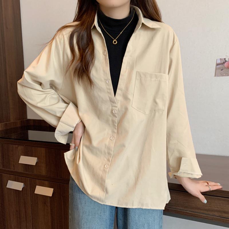 

Женский осенний костюм большого размера из двух предметов, свободная облегающая рубашка Plus Size L абрикосовый