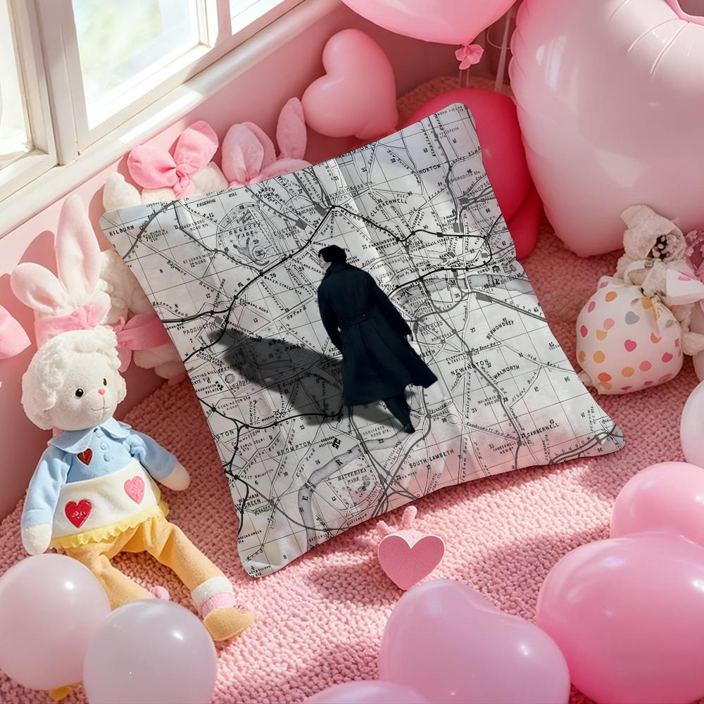 TV S-Sherlock H-Holmes Classic Cushion Cover Pattern Printed Pillowcase for Living Room Sofa Cushion Cover & Bedroom Decor