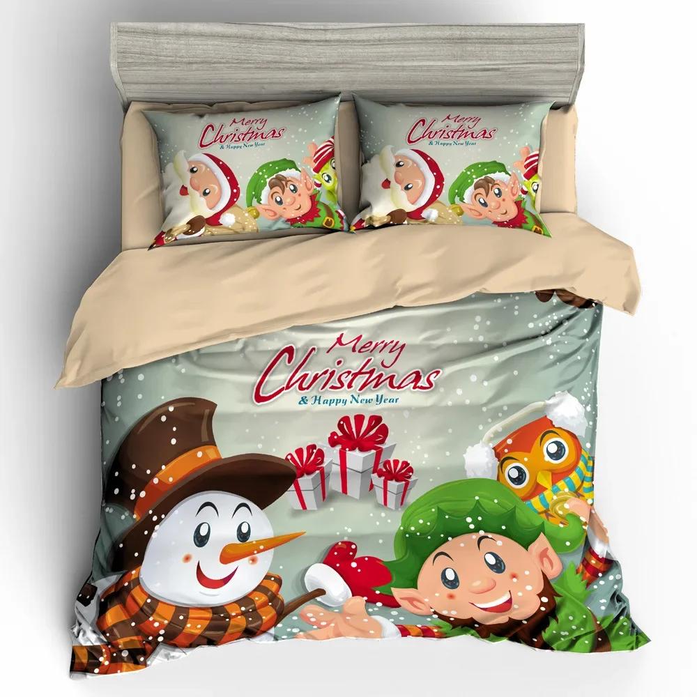 Bedclothes Diagonal Printing Christmas Bedding Set Reindeer Santa Claus New Year'S Decorative Bedroom Quilt Cover Set Cartoon K8