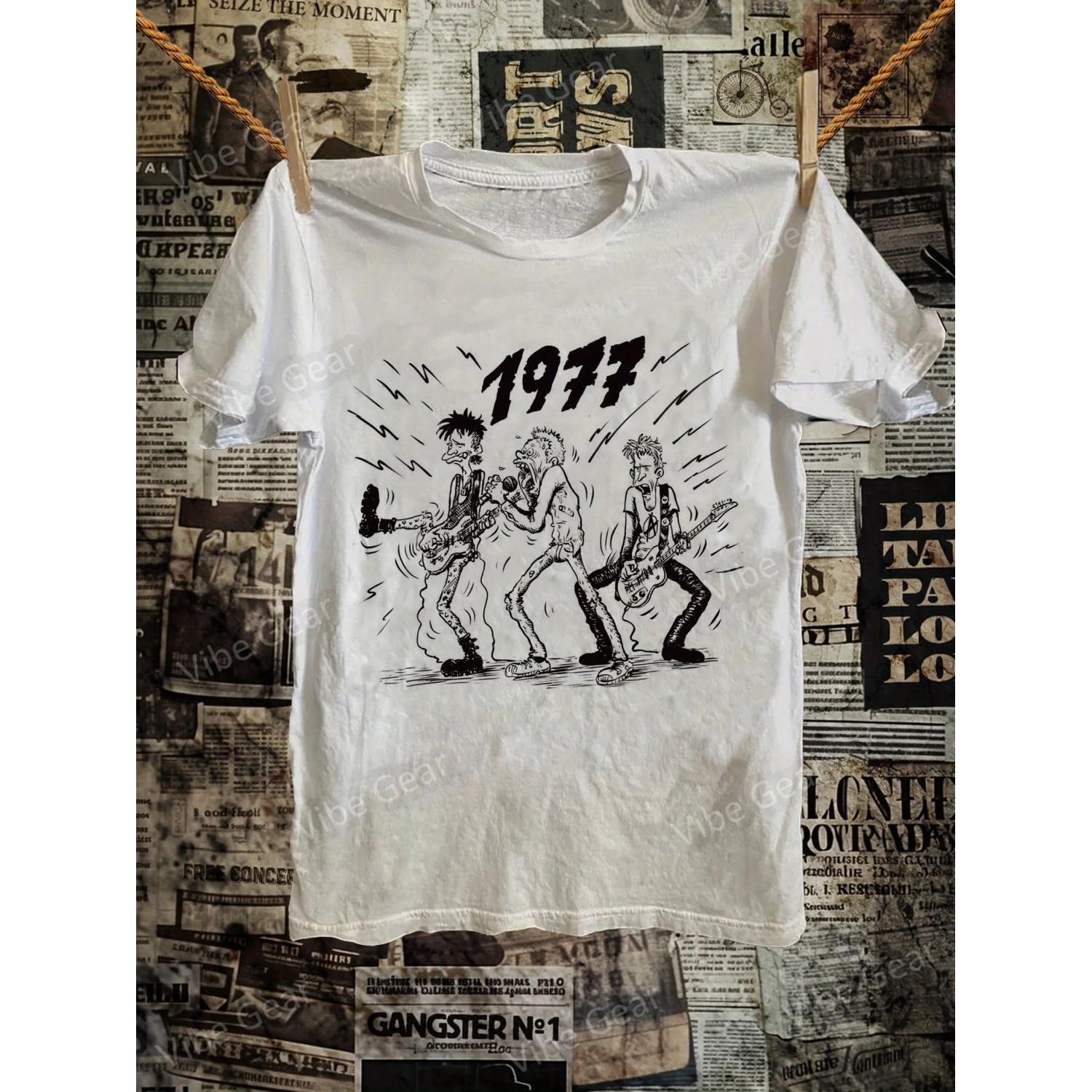 Men s Retro 1977 Punk Rebel Pattern T-shirt Retro Poster Girls  Art Pattern Casual Sports, Men s and Women s T-shirts S чёрный