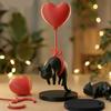 Floating Cat Heart Balloon Figurine 3D Printed Cute Black Cat Statue Romantic Desktop Ornament for Living Room Bedroom Bookshelf Nightstand Decor