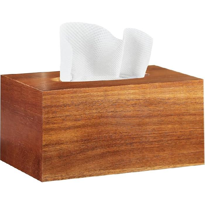 Tissue Box Cover,Acacia Wood Tissue Box Cover Rectangle with Slide-Out Bottom,Wooden Decorative Cube Facial Tissue Holder/Organizer/Dispenser for коричневый