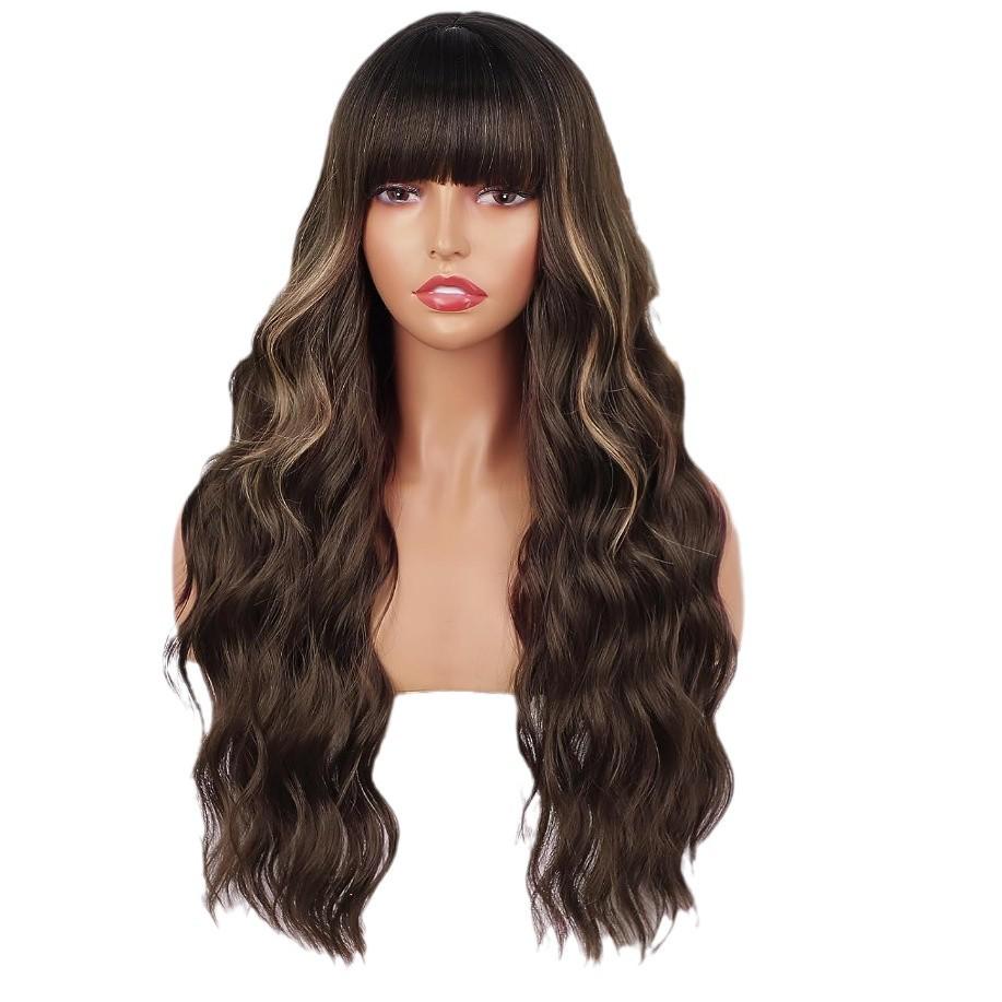 European & American Women's Long Curly Synthetic Wig with Bangs
