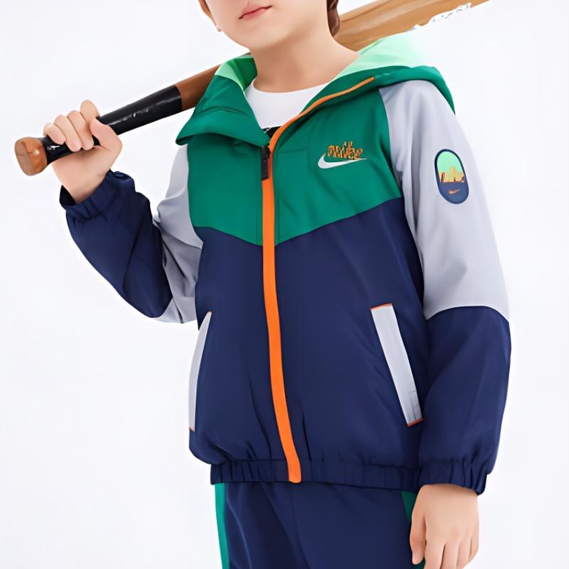 Nike Color Block Zip Up Hooded Long Sleeve Jacket Kids Jackets Indigo NY2242020GS-001