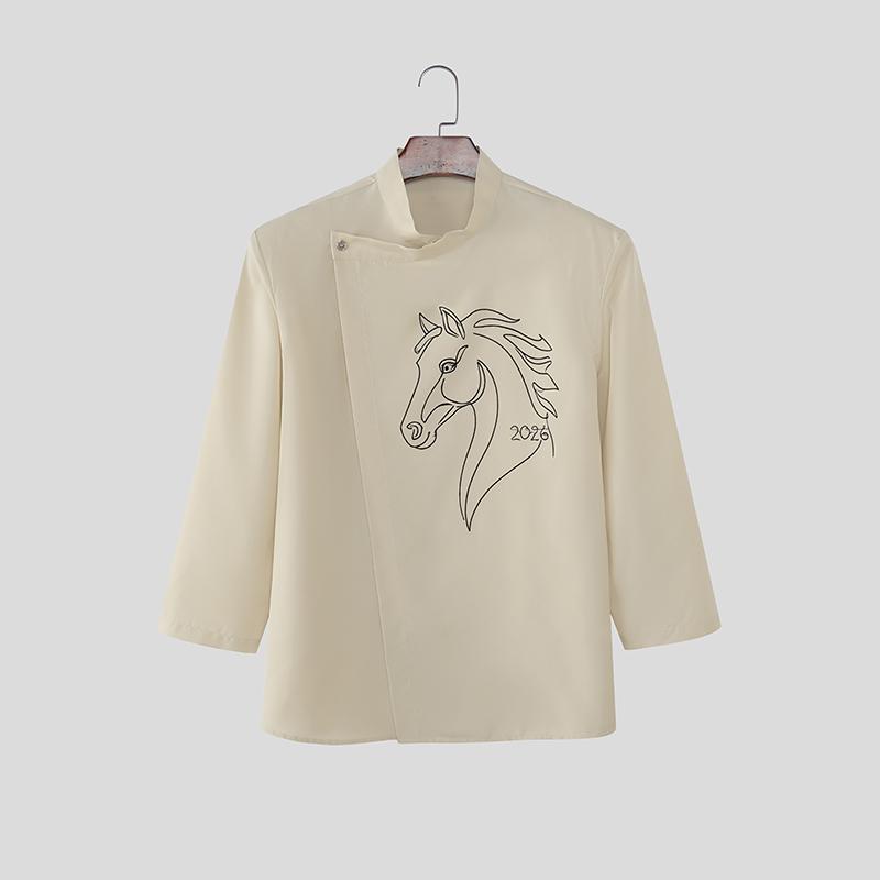 INCERUN Zomer Mannen Kraag 3/4 Mouw Knopen aan de Zijkant Print Casual Overhemden Tops