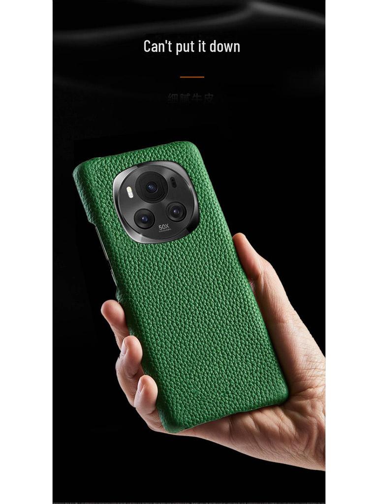 Genuine Leather Cowhide Lychee Pattern Protective Cover for Honor Magic 4 Pro Ultimate Edition