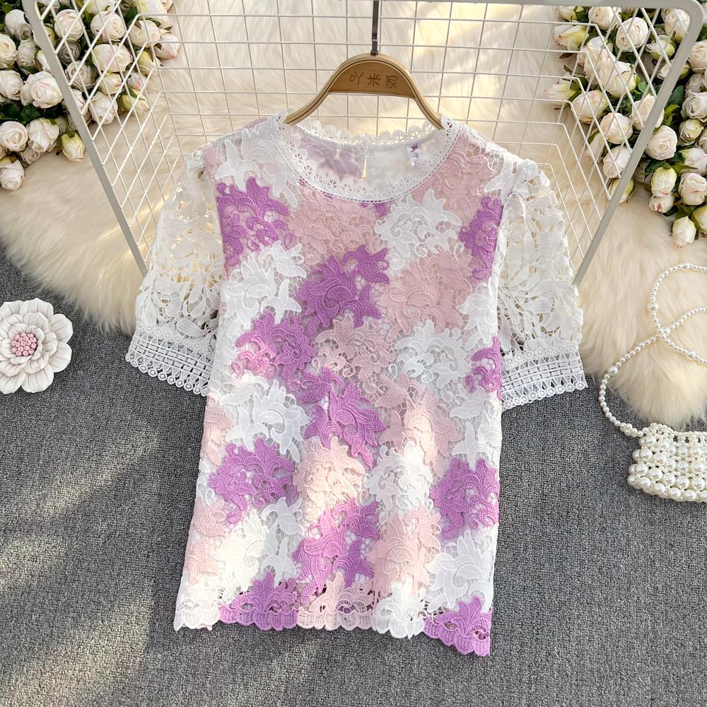 

RUGOD, лето 2022, вязаный крючком полый пуловер, кружевная рубашка, женская рубашка для отдыха на море, повседневный топ с короткими рукавами, 2022 г. One Size зелёный