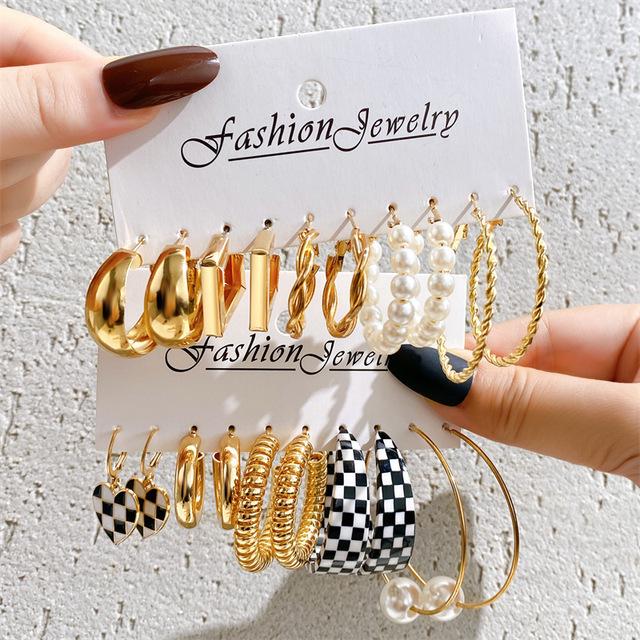 Women's Tassel and Pearl Crystal Stud Earring Set