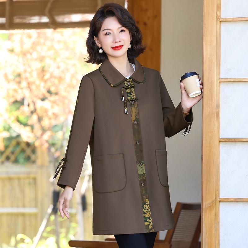 

Chinese Noble Lady Mid-Length Windbreaker - Spring & Autumn Fashion for Middle-Aged and Elderly Women, 2026 Style 5XL (145-160 jin)