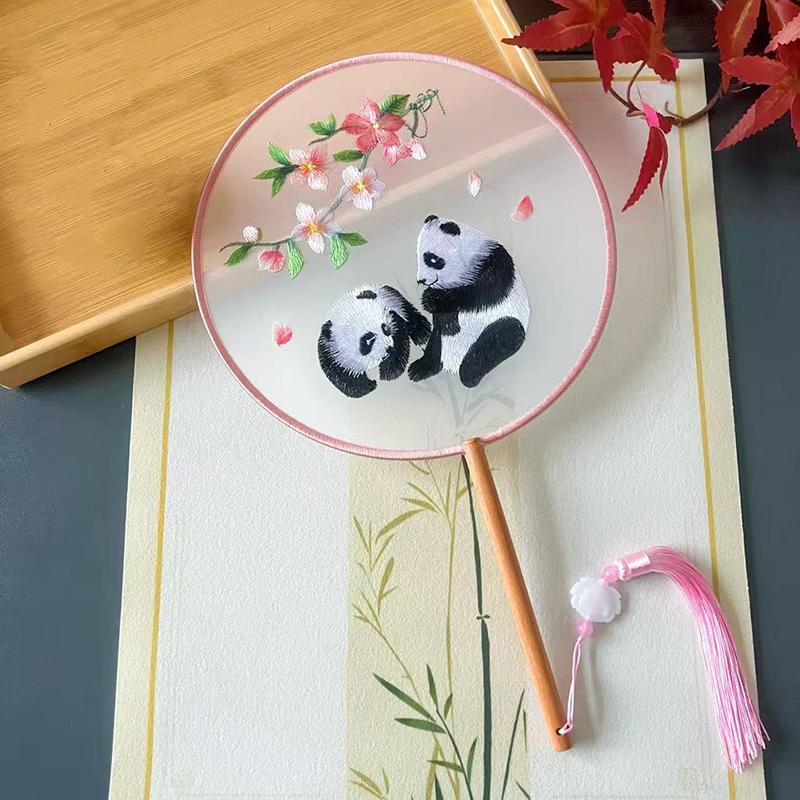 Vintage Doppelseitiger Fächer Blume Stickerei Handfächer Traditionelle Chinesische Kunst Handwerk Hanfu Tanzparty Zubehör Performance Requisiten