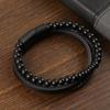 Herren Trendy Mehrschichtiges Leder & Vulkanstein Armband
