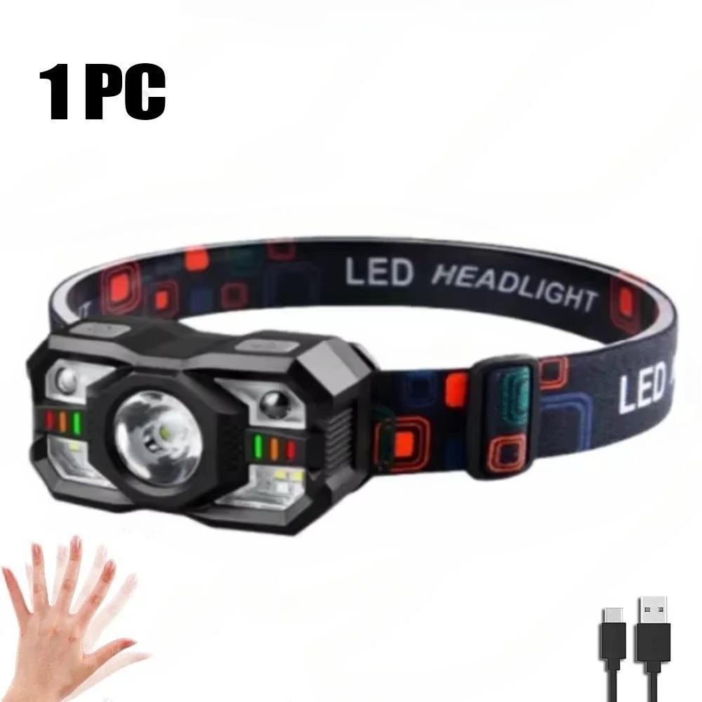 Starke Leuchte Stirnlampe Taschenlampe Wiederaufladbare Stirnlampe Verstellbare Stirnlampe mit Bewegungssensor Rotes Licht für Camping Radfahren Wandern