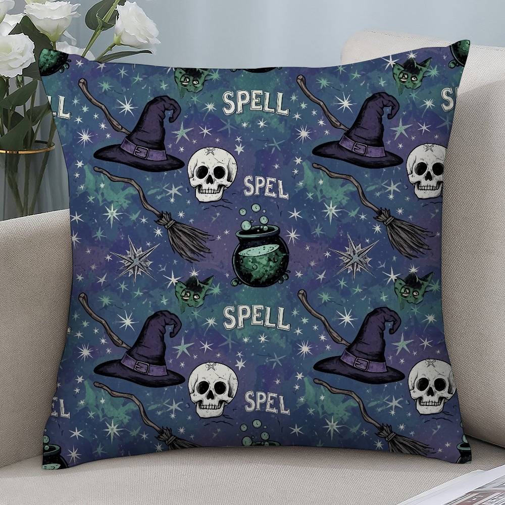 Halloween Cartoon Witch Pillow Case Short Plush Double-Sided Print Square Throw Pillow Covers Sofa Home Cushion Decor