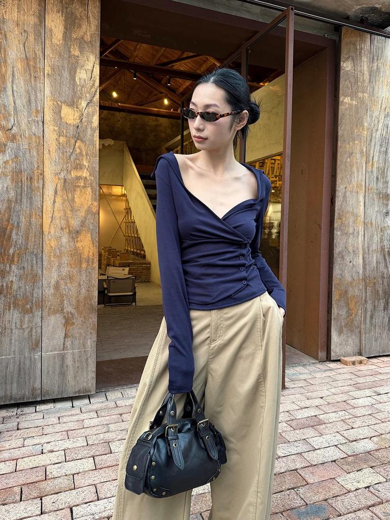 Women's American Lazy Style Loose Wide-Leg Pleated Patchwork Pants 2026