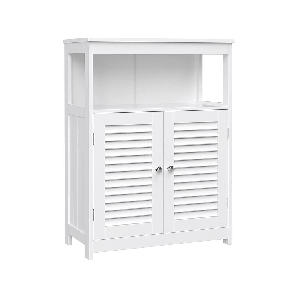 VASAGLE Wooden Bathroom Floor Cabinet Storage Organiser Rack, Kitchen Cupboard Free Standing, with Double Shutter Doors, White