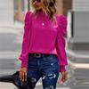 My Wardrobe Authorization Women's Puff Sleeve Shirt Solid Color Casual Top