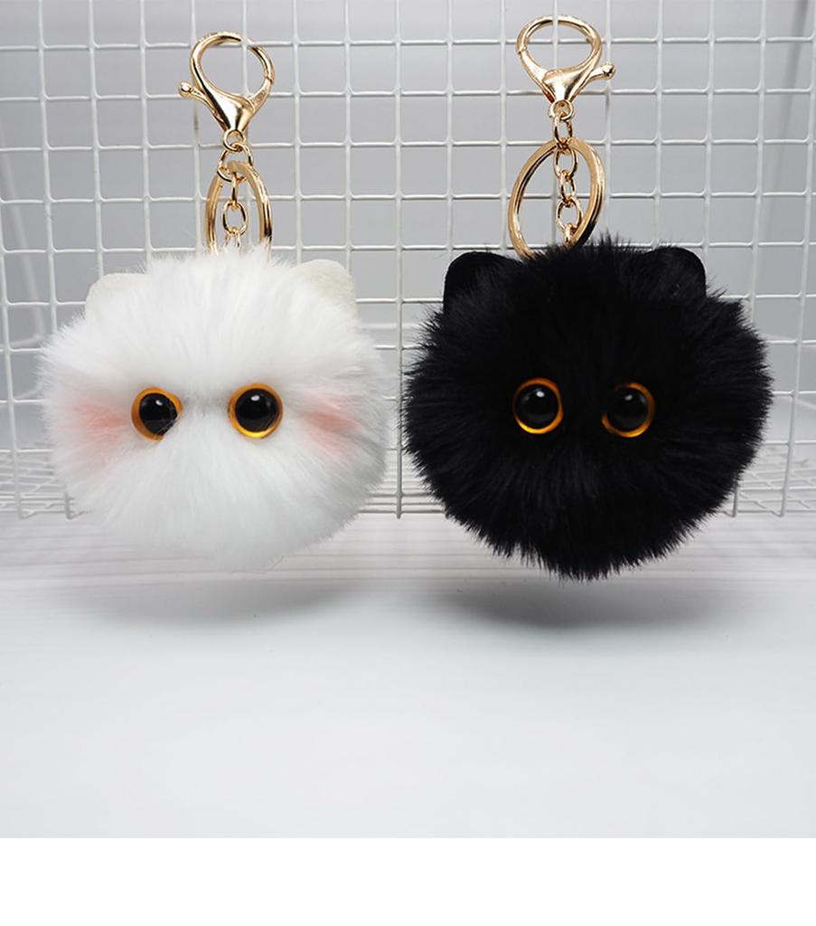 Looking Pompom Flauschiger Plüsch Schlüsselanhänger Schlüsselanhänger Weiße Katze Niedlich Flexibel Detailliertes Fell