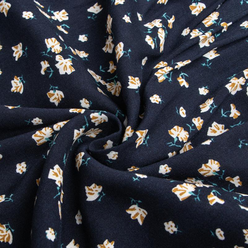 Sommer-Maxikleid mit Print, lang, schmal, V-Ausschnitt, hohe Taille, halbe Ärmel, Marineblau, SML XL