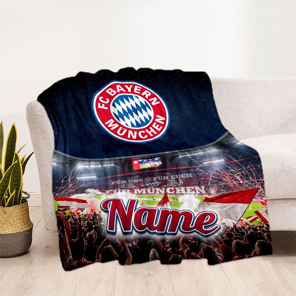 Bayern Munich Soccer Poster Customize Text Blanket Cozy Personalized Blanket Comfortable Suitable for Home Decor Sofa Chair Picnics