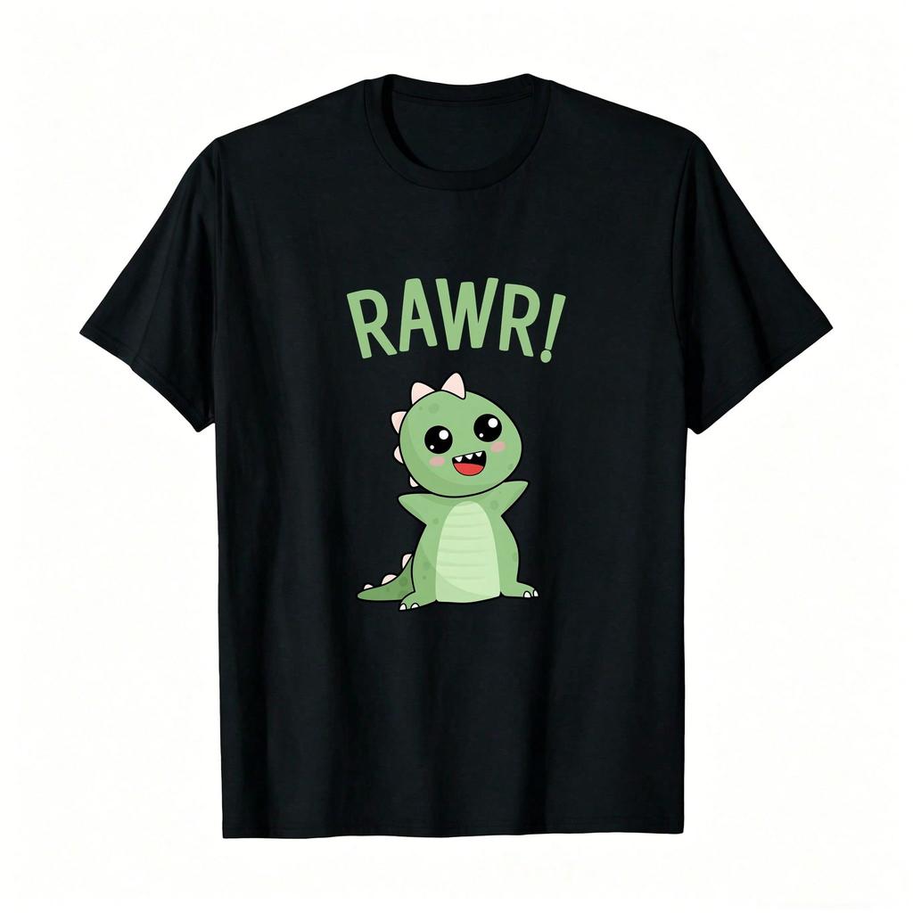 Rawr Niedlicher Dinosaurier Pullover Atmungsaktiv Und Bequem Kurzärmlig Rundhalsausschnitt Oberteil Geeignet Für Alle Jahreszeiten Tägliches Tragen Für Unisex