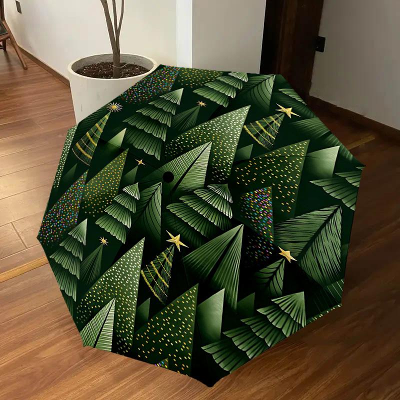 1pc Christmas Trees Automatic Open/Close Umbrella Compact Folding Umbrella with 8-Rib Shaft for Women/Men, Elegant Birthday1231S