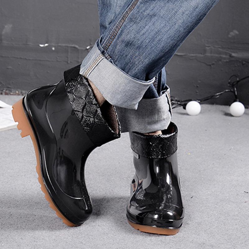Winter Warm Short Tube Plus Cotton Rain Boots Men's Non-slip Waterproof Kitchen Work Labor Insurance Rubber Shoes