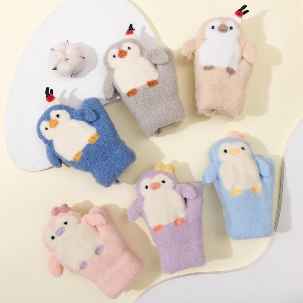 Anti Lost String Baby Winter Knit Glove Fleece Lined Student Cartoon Glove Daily Winter Wear