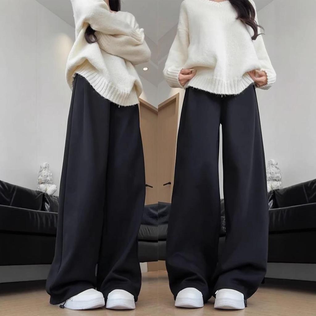 Women's Black Wide-Leg Sweatpants: 2026 New Loose, Lazy Style, Petite, Casual American Fashion