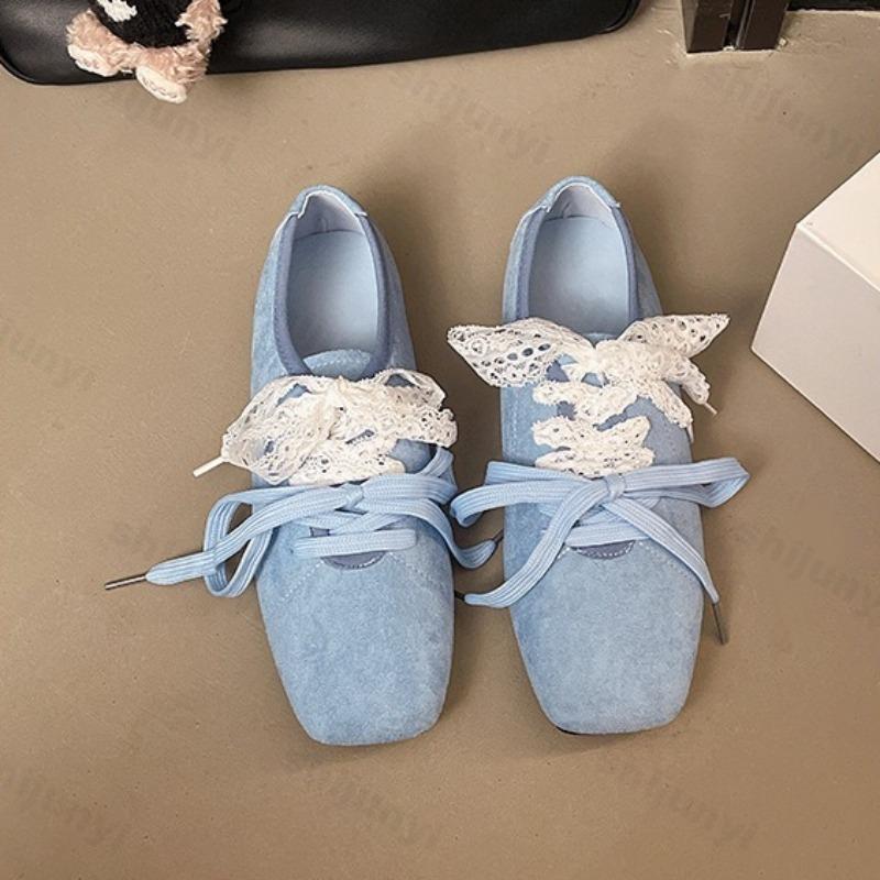 Fashion Elegant Lace Square Head Casual Mary Jane Shoes Women's Spring 2025 New Shallow Mouth Comfortable Flat Ballet Style Single Shoes