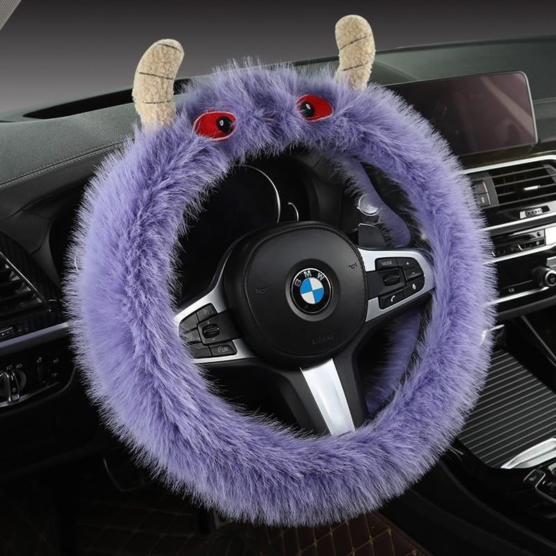Plush Steering Wheel Cover Winter Warm Soft Fuzzy Car Accessory Women D Shape Universal Fit