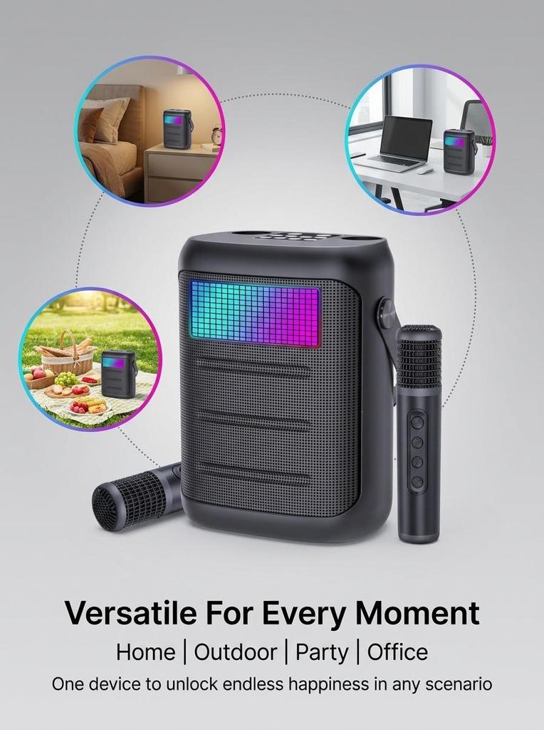 YS318 Portable Bluetooth Speaker with High Power, Heavy Bass, and Dual Microphones for Home KTV.