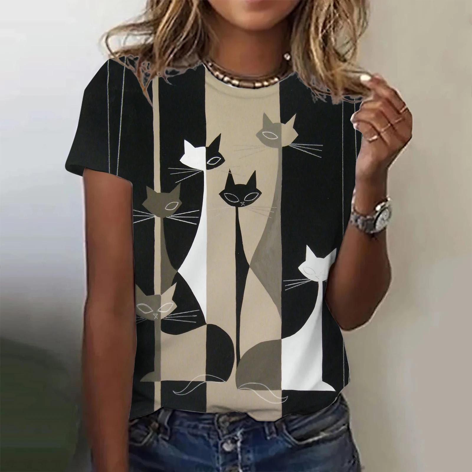 

Летняя новая модная женская футболка с 3D принтом аниме кота, женская уличная одежда для отдыха, топ с короткими рукавами, женская футболка с одеждой 6XL