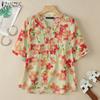 Women Casual V-Neck Floral Print Loose Half Sleeve Blouse