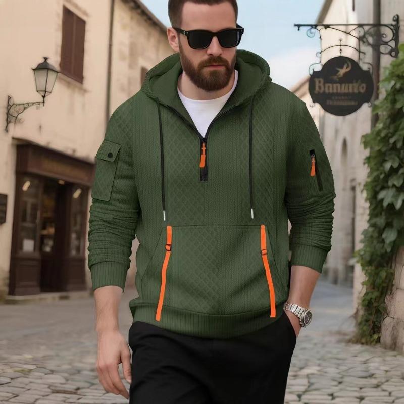 

Autumn and Winter Hooded Sweatshirt Pullover Zipper Shirt Jacquard American Multi-pocket Casual Sports Top XXXL