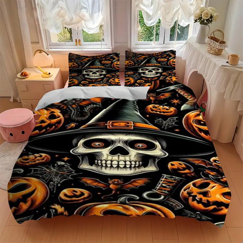 3pcs Skull Duvet Cover Set, Soft Comfortable Duvet Cover,Guest Room (1*Duvet Cover + 2*Pillowcase, Without Core) yy251104123
