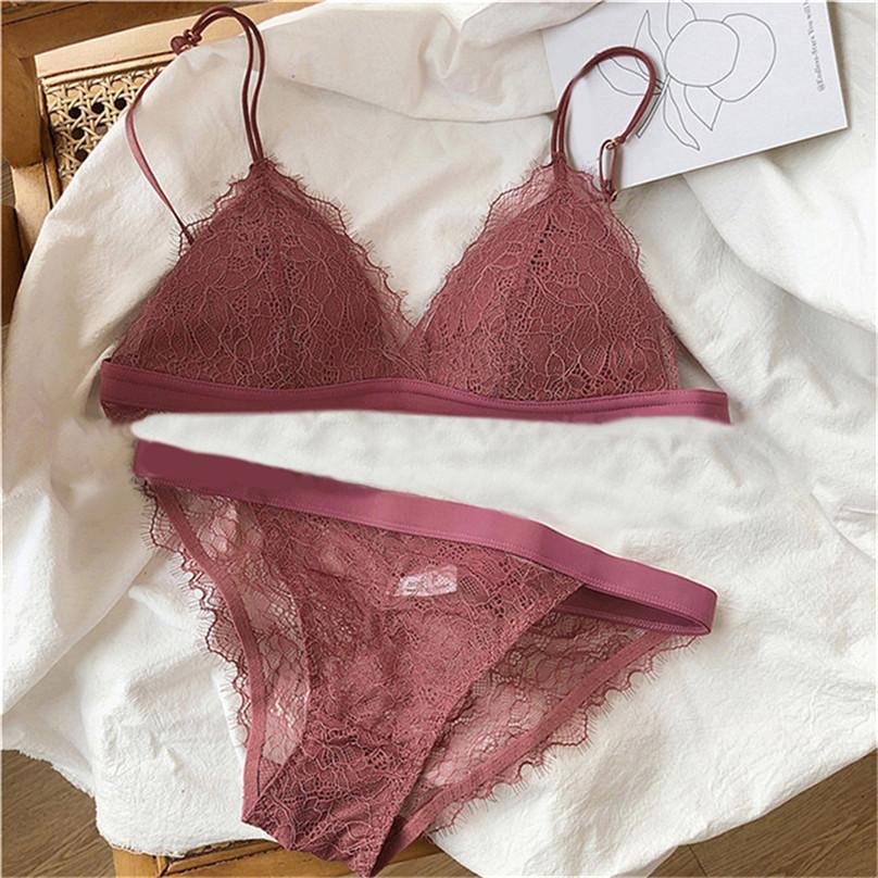 High Quality Women Ultra-thin Bralette Wire Free Breathable Bra Set Sexy Lace Soft Cup Bras Triangle Cup Underwear Sets