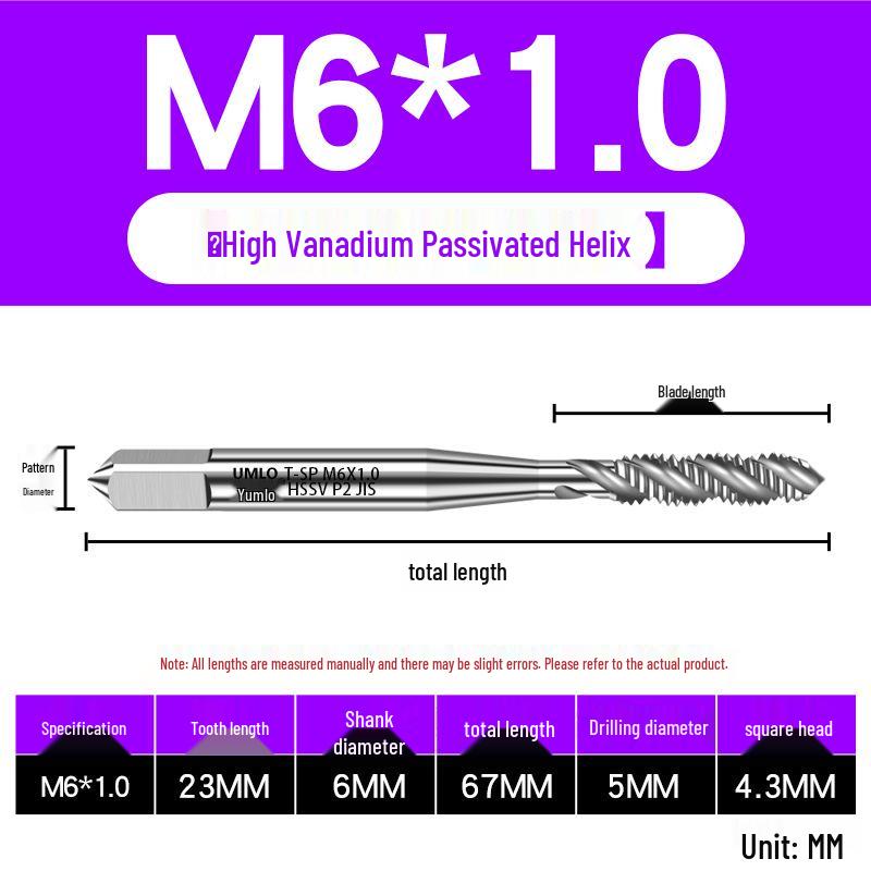 UMLO High Vanadium Spiral Tap Machine for M3-M10 Stainless Steel Tapping