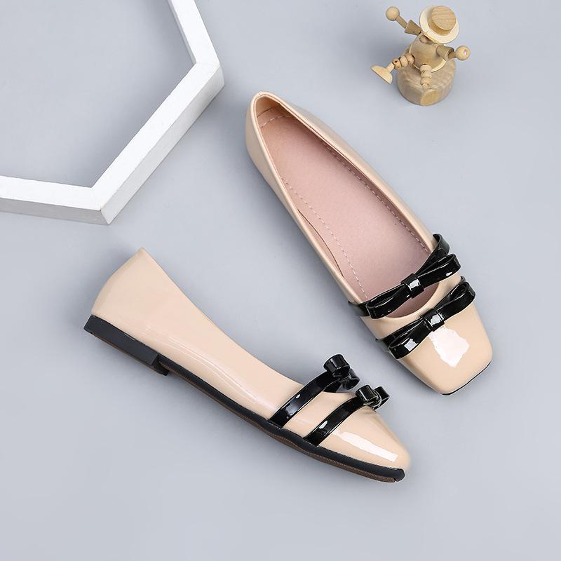 

Балетки с квадратным носком для женщин, нарядные лоферы с бантиком, удобная обувь для ходьбы, женские балетки из мягкой искусственной кожи, нескользящие 44