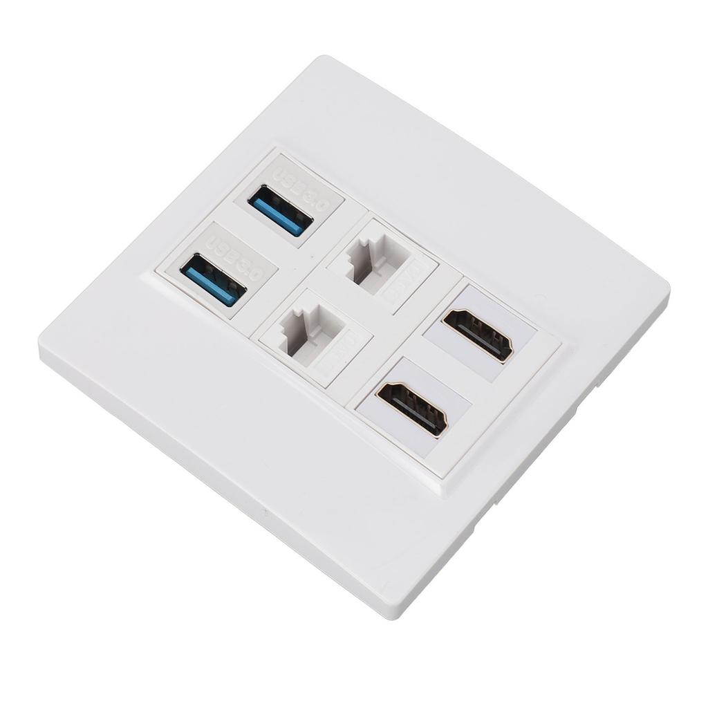 6 Port Multimedia Wall Plate 5Gbps 4K 60HZ HD Multimedia Interface Cat6 RJ45 USB3.0 Combo Wall Plate Panel