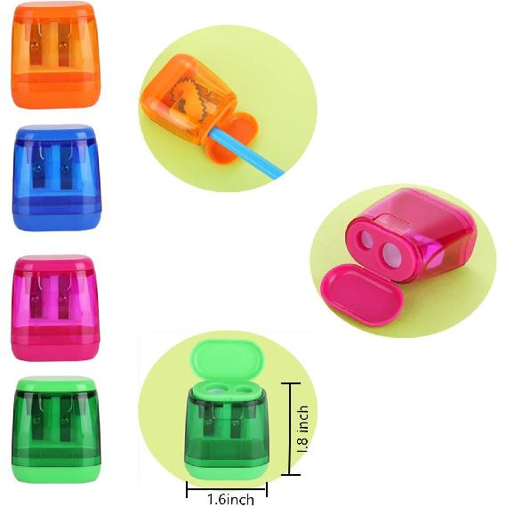 Pencil Sharpener Dual Hole Pencil Sharpener Manual Pencil Sharpeners with Lid for School Home Office Supplies (24 Pieces)