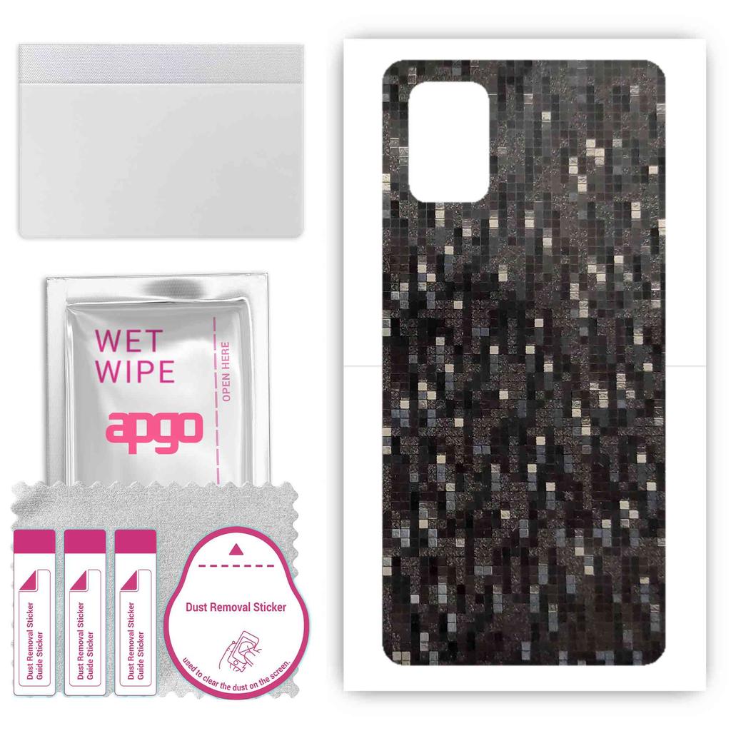 apgo Protective Skin Sticker for the back compatible with Samsung Galaxy A71, Wrap Film, Foil, Vinyl - Pattern Carbon Black Pixel