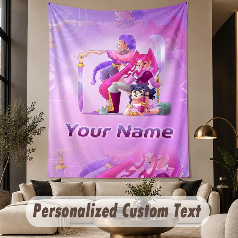 Custom Text Tapestry Kpop Demon Hunters Print Wall Tapestry Indoor Living Room Wall Decor