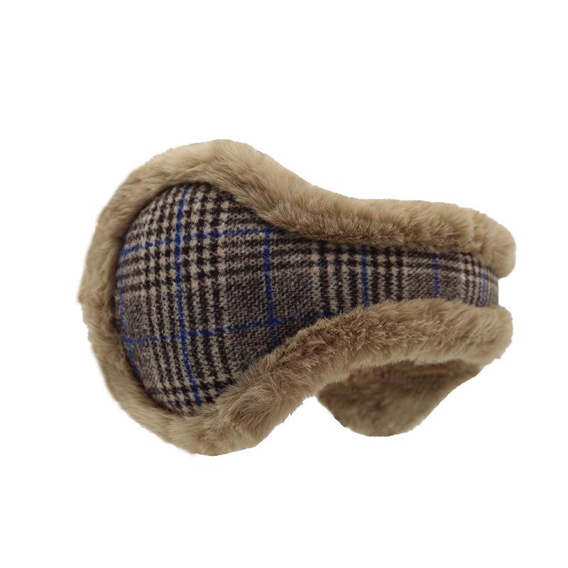 

Осінні та зимові складані навушники з клітинкою для вулиці з теплим флісом з кролячого хутра One Size