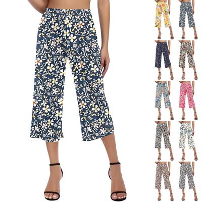 Damen High Waist Bedruckte Freizeithose Trainingshose 3/4 Hose