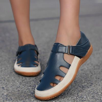 Women's Leather Sandals Casual Summer Closed Toe Beach Sandals Flat Comfortable